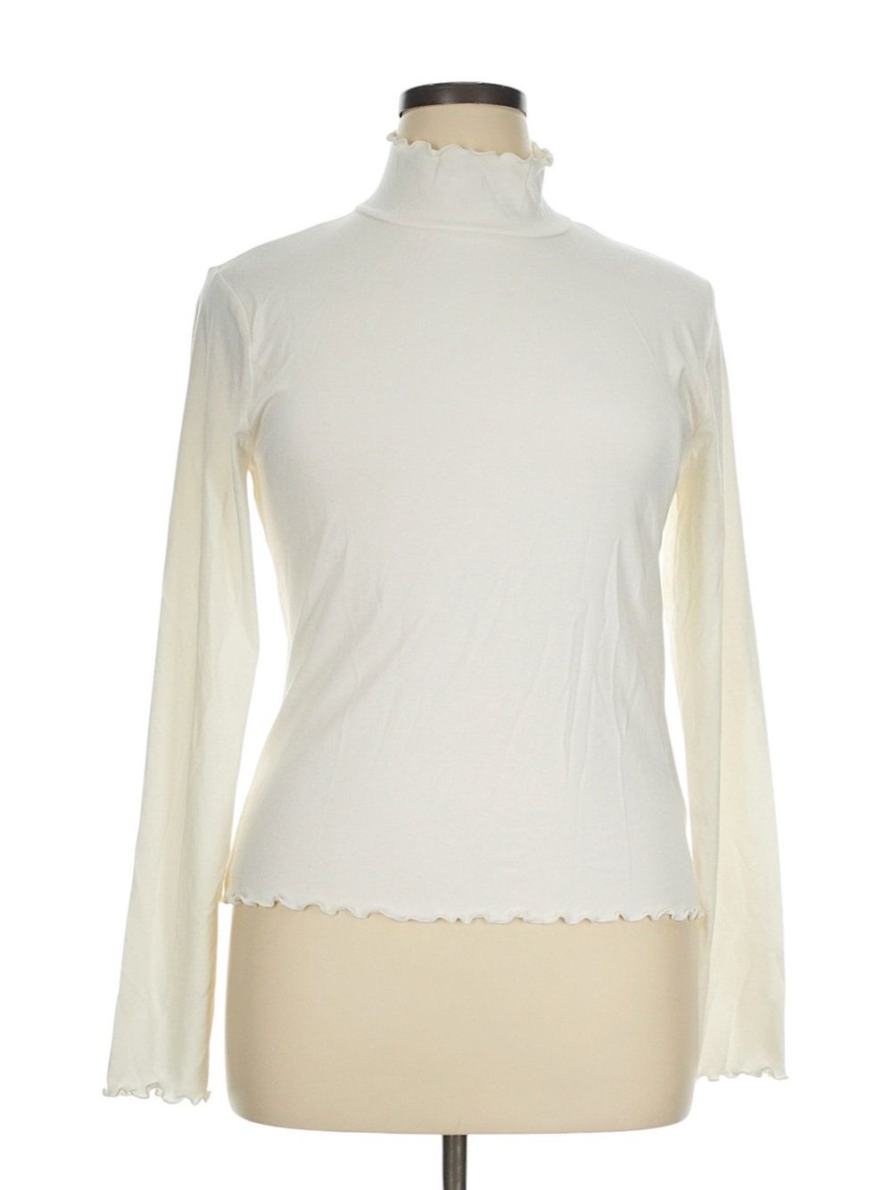 J. Crew Refined Rib Lettuce Edge Trim Mock Neck Top XL Cream NWT Coquette Preppy